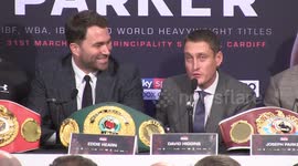 Savage Hearn destroys Higgins at Joshua v Parker press conference