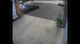 Moment bin lorry sideswipes parked Mercedes causing thousands in damages
