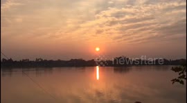 Hazy time exposure sunset on Mekong River