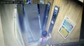 Boy doing stretches in elevator ends up destroying door