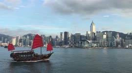 Hong Kong Junk Aqua Luna sailing in Hong Kong water