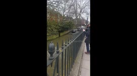 Cars submerged by flooding by Richmond Bridge.