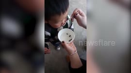 Mother spoon-feeding son tiny live tadpoles freaks out internet