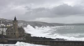 Massive waves smash Cornish coast at Porthleven