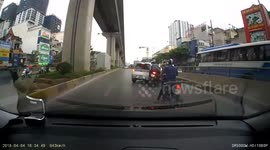 Accident between car and two motorbikes