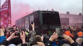 Liverpool fans pelt Man City team bus with bottles outside Anfield