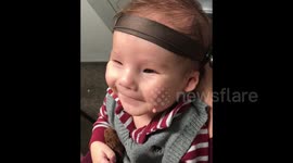 Adorable baby smiles when he hears his mother's voice for the first time