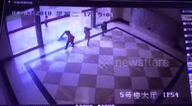 CCTV captures sliding glass door shattering over little children