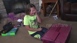 Girl, 9, reacts emotionally to kitten surprise