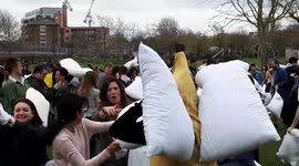 Watch Londoners whack the hell out of each other during International Pillow Fight Day 2018