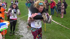 Woman suffers horrific fall during UK Wife Carrying Championships