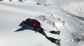 Mountain walker Diving in the fresh snow, snow diving in the hills,