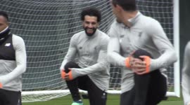 Mo Salah all smiles as he trains ahead of City clash