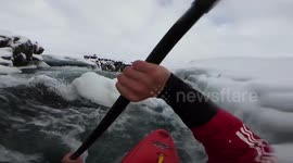 Kayaker takes on frozen Icelandic landscape and 'waterfall of gods'