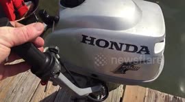 FIRE pit with Honda 2 hp outboard boat motor in water!