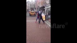 Spiderman Street Performer Fights Drunk Person