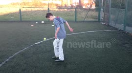 Head shot... Tennis ball kick ups.