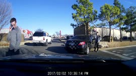 Passing pedestrians run for cover after sedan loses control in car accident