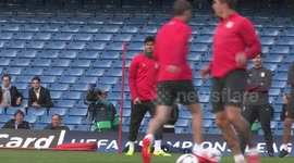 Diego Costa training with Atletico in England