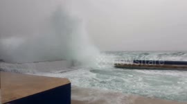 Storms over Mediterranean Sea bring high winds and large waves to Malta.