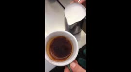 Cappuccino Rosetta Latte Art in ACME Cup with Chocolate Powder Contrast Free Pour with Rattleware milk pitcher with 60degrees milk