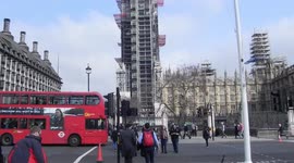 Big Ben and house of commons covered in scaffolding