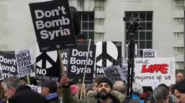 Scores protest outside Downing Street against Syria air strikes