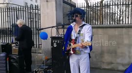 Anti-Brexit Elvis singing Theresa May, London, UK