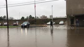 Flooded Brewery Street in New Haven, Connecticut