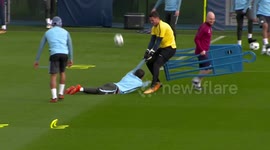 Manchester City teammates prank Silva during training