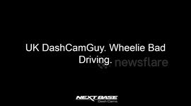 Motorbiker doing a wheelie on the road.