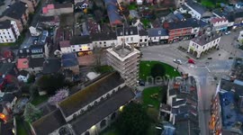 Birds-eye view of scaffolding on St James Church, Gloucestershire