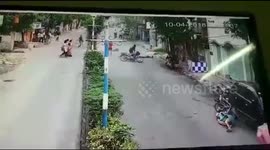 Riderless motorbike brings down cyclist in freak accident