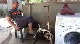 Pedal-powered washing machine saves electricity and burns calories