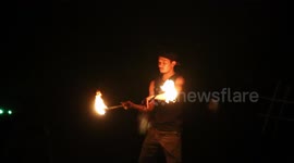 A Fire Dancer On A Beach In Langkawi Malaysia