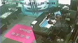 Cashier dives for cover when car smashes into restaurant's glass doors