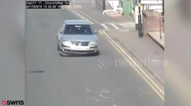 Shocking CCTV shows boy racer almost mowing down mum and baby while speeding through town centre