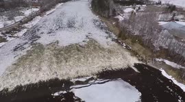 Drone footage shows ice breakup in Maine's Aroostook river
