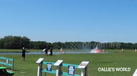 Dramatic video captures female skydiver’s crash into pond