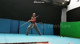 Girl slays samurai routine!