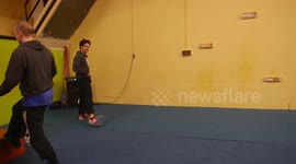 Stunt Fail tackle into furniture