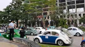 Classic Volkswagen cars paraded on the street in Hue Festival 2018 in Viet Nam