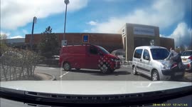 Moment van driver clings to car's bonnet after parking argument in Scotland