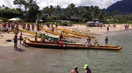 Outrigger Canoe Launch on Hanalei Bay Kauai