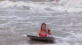 Boogie board body surfing in Hanalei Bay