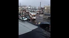 Pick Up Truck hits side of Septa Trolley on 65th Chester ave phila pa @ 7:50pm