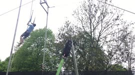 Flying Trapeze and Trampolining Outdoors in Regents Park London British Summer Outdoor Sports