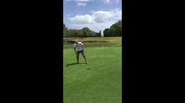 No golf club, no problem: Man uses soccer skills to sink putt