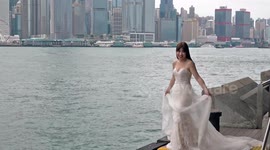 Wedding photos in Hong Kong overlooking Victoria Harbour
