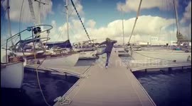 Happy feet sailors enter harbour